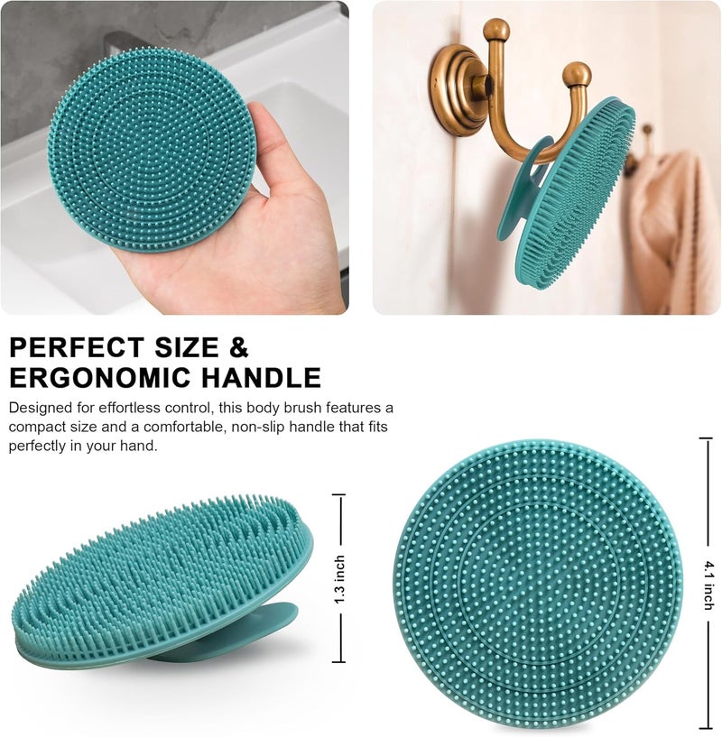 Innerneed Food Grade Silicone Body Scrubber Gentle Exfoliating Brush for Women Men Deep Clean for All Skin Types, More Hygienic and Well Lather (Dark Green+Pink) - Image 2